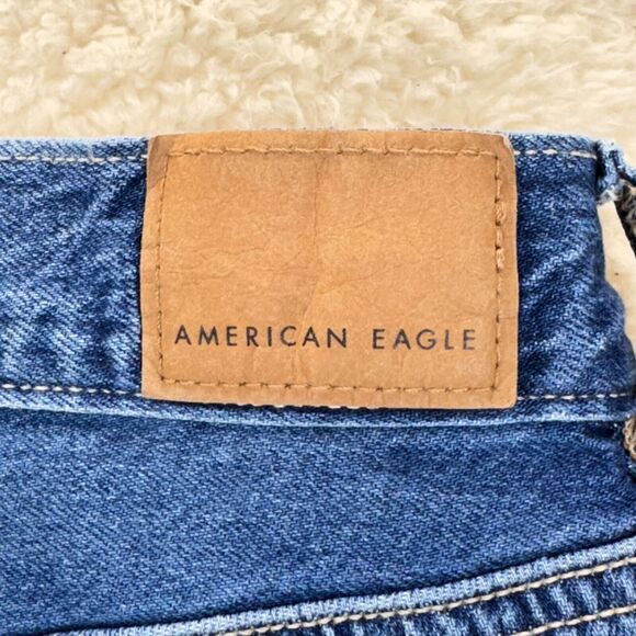 American Eagle Baggy Flare Jeans Women Size 10 Skater Boho Y2K Raw Hem Dark Wash - Picture 6 of 10